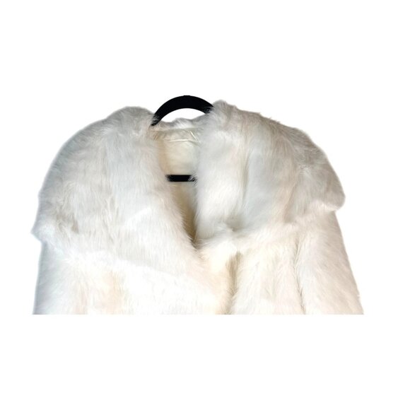 White Faux Mink Fur Jacket Medium Oversized Collar Winter - Picture 9 of 11